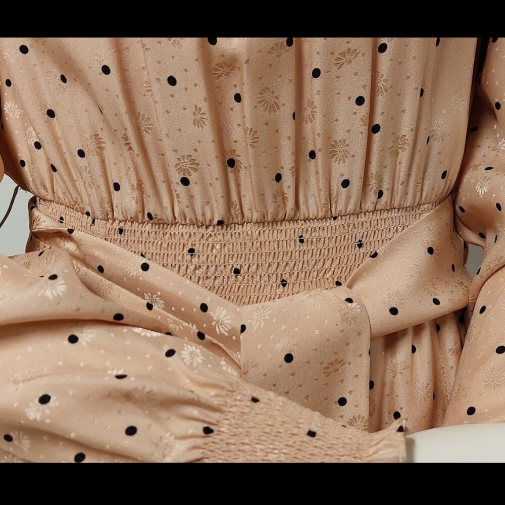 Sézane Pink Printed Silk Long-Sleeve Midi Dress Size: XS - Picture 11 of 13